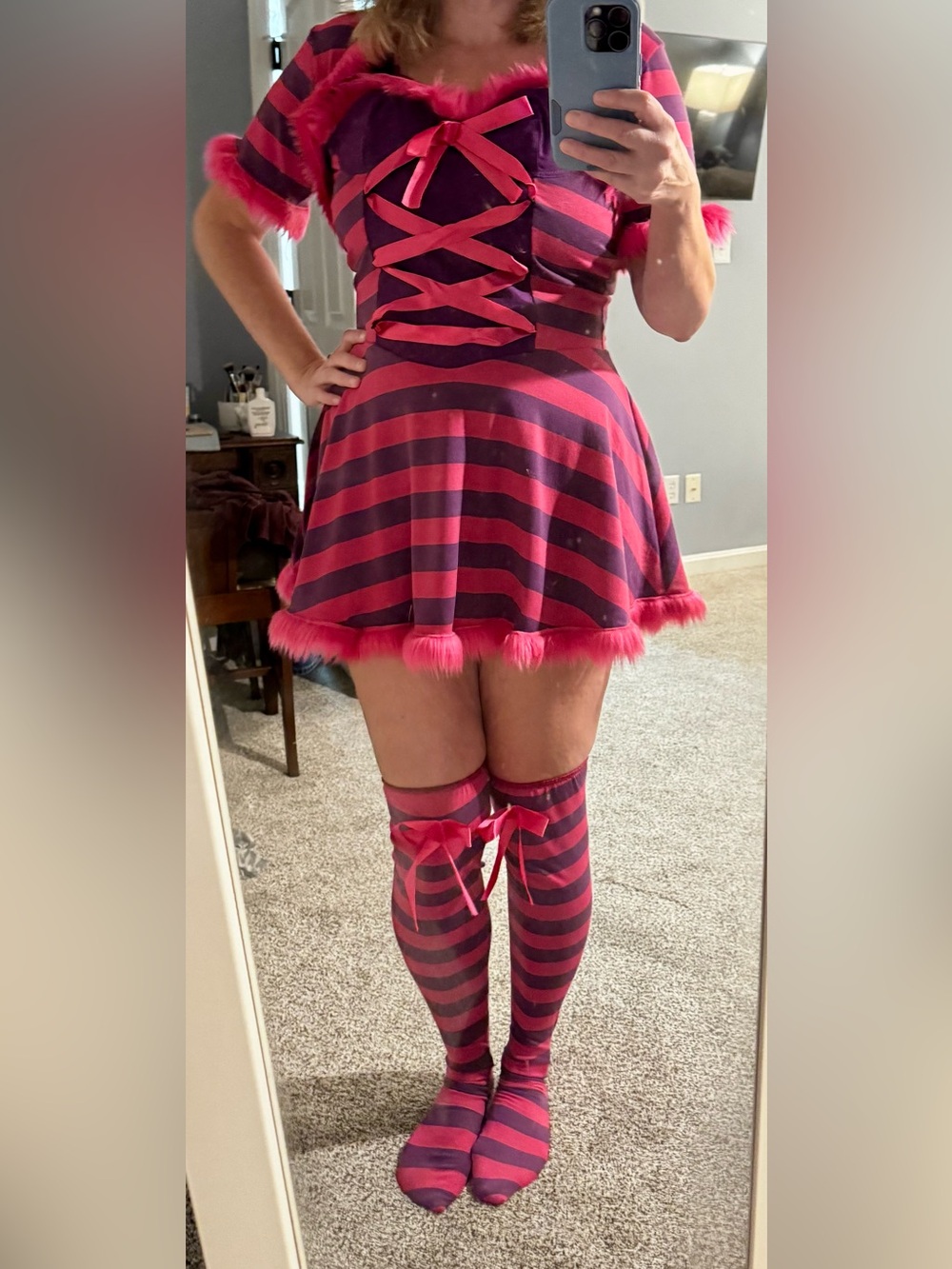 🎃 Striped Pink & Purple Cheshire Cat Costume w/ accessories